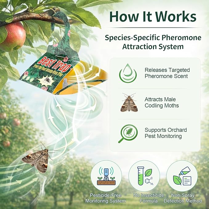 6 Pack Codling Moth Traps for Apple Trees with Pheromone Lures – Triangular Hanging Sticky for Apple Trees, Includes 6Traps & 6 Lures, for Orchard & Garden Use