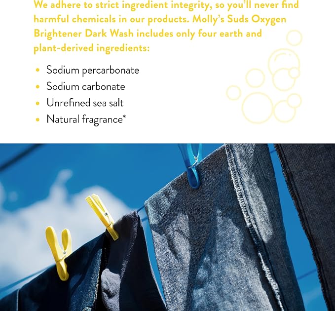 Molly's Suds Oxygen Brightener Dark Wash | Powerful Bleach Alternative, Chlorine Free | Preserves Colors and Removes Stains (Cedar & Sandalwood - 79 oz)