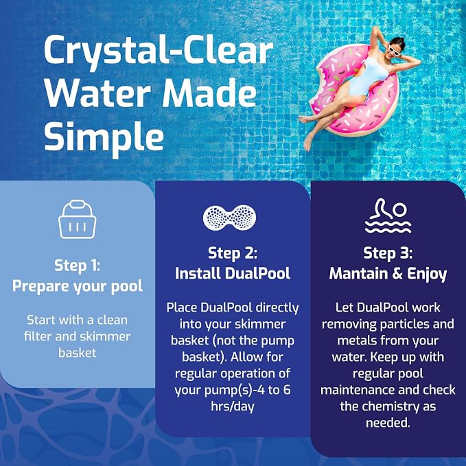 2-in-1 Self-Dosing Pool Clarifier - Non-Toxic Pool Clarifier with Phosphate & Metal Remover for Crystal Clear Water, Treats up to 21,000 Gallons, Safe for Use in Saltwater & All Pool Types