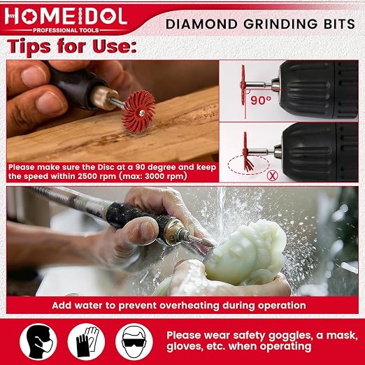 40Pcs Diamond Burr Bits Compatible with Dremel Polishing Kit, HOMEIDOL Diamond Bits for Dremel Tool Accessories, 1" Radial Bristle Disc Kit with 1/8" Shank Engraving Bits for Stone Ceramics Metal