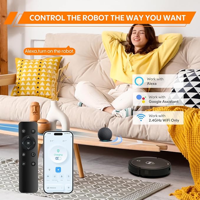 Robot Vacuum and Mop, 3-in-1 Robot Vacuum Cleaner, 5000Pa Powerful Suction with Multi-Surface Cleaning, 2.87" Super Slim, Wi-Fi/App/Alexa, Perfect for Pet Hair, Hard Floors and Pile Carpets