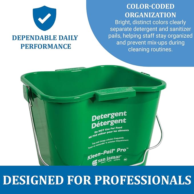 San Jamar Kleen-Pail® Plastic Pro Cleaning Bucket 8 Quarts Green (Pack of 2)