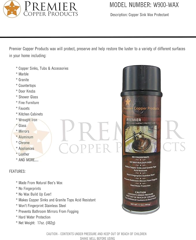 Premier Copper Products W900-WAX Copper Sink Wax Protectant, Clear