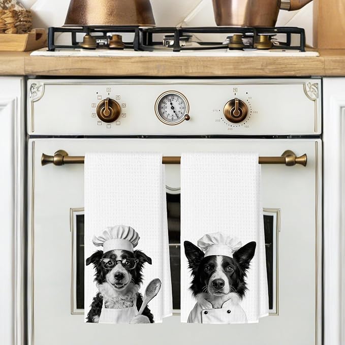 Funny Border Collie Kitchen Towels Set of 2, Dog Kitchen Bar Accessories, Dog Chef Gifts for Women Decorative Hand Towels for Kitchen Decor, Border Collie Lovers Dish Tea Towel, 16x24 Inch
