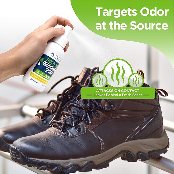 Rocket Pure Natural Foot and Shoe Deodorizer Spray, Deodorant and Odor Eliminator for Smelly Feet, Smell Remover, Formulated with Essential Oils, Made in the USA, Lemon, 4 fl oz