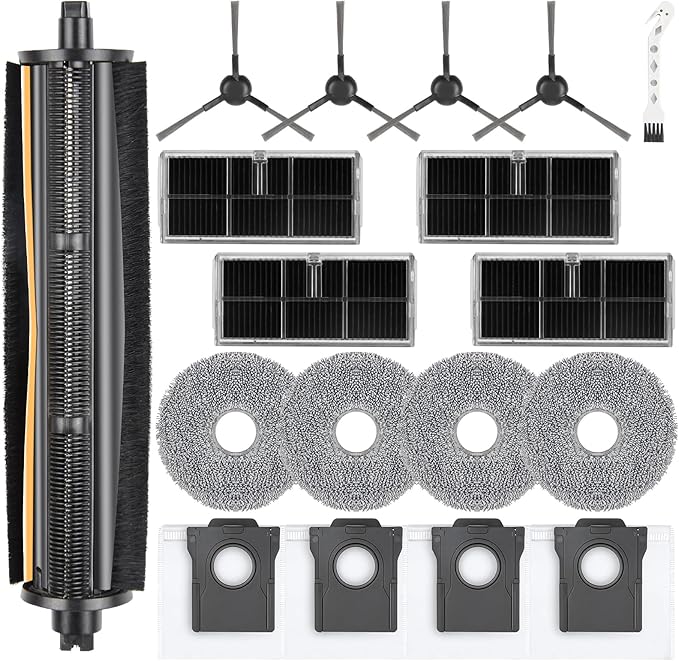 18 Pack Accessories Kit for Dreame L10s Ultra Gen 2/L10s Pro Ultra Heat/X30 Ultra/L40s Ultra AE/CE Robot Vacuum, 1 TriCut Brush 4 Side Brushes 4 HEPA Filters 4 Mop Pads 4 Dust Bags 1 Cleaning Brush