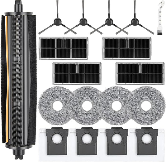 18 Pack Accessories Kit for Dreame L10s Ultra Gen 2/L10s Pro Ultra Heat/X30 Ultra/L40s Ultra AE/CE Robot Vacuum, 1 TriCut Brush 4 Side Brushes 4 HEPA Filters 4 Mop Pads 4 Dust Bags 1 Cleaning Brush