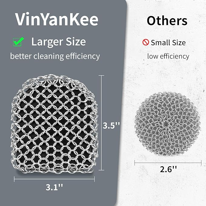 Cast Iron Scrubber Set with Steel Wool Scrubber Set, 316 Chainmail Scrubber, Upgraded Chain Mail Scrubber Sponge,Stainless Steel Scrubber with Handle(6 Pcs)