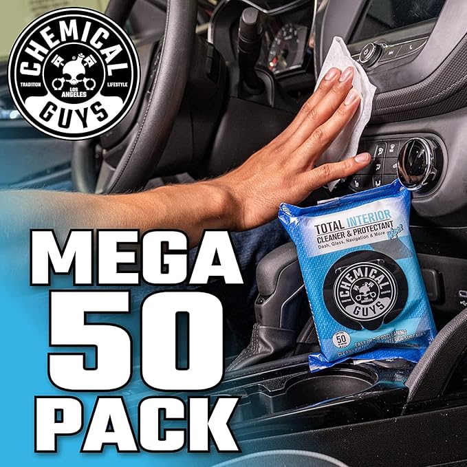 Chemical Guys Total Interior Cleaner & Protectant and InnerClean Interior Quick Detailer & Protectant Wipes for Cars, Trucks, SUVs, and RVs, 2 Pack, 50 Ct Each (100 Wipes Total)
