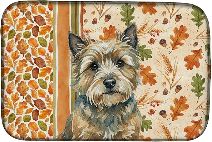 Caroline's Treasures Cairn Terrier Heirloom Fall Dish Drying Mat Absorbent Dish Drying Mat Pad for Kitchen Counter Dish Drainer Mat for Countertop, 14 x 21", Multicolor