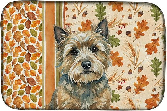 Caroline's Treasures Cairn Terrier Heirloom Fall Dish Drying Mat Absorbent Dish Drying Mat Pad for Kitchen Counter Dish Drainer Mat for Countertop, 14 x 21", Multicolor