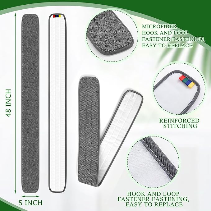 3 Pcs Large 48 Inch Commercial Replacement Microfiber Pads Reusable Wrestling Wet Mop Refill Pads for Flat Mop Frames Wet and Dry Use (Grey)