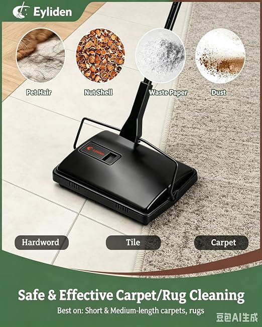 Eyliden X-Large Carpet Sweeper - Quiet Manual Sweeper for Carpets & Rugs | 1 Extra Refill Roller Brush, Non-Electric, Hand Push, Quietly Cleans Debris and Messes, Restaurant Roller Broom, Mint