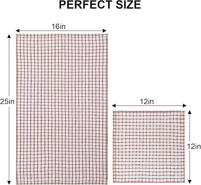 Kitinjoy Cotton 16 Pack Kitchen Towels and Dishcloths Sets, 16 x 25 Inch & 12 X 12 Inch Dish Towels Bulk, Super Soft and Absorbent Hand Towels for Kitchen Drying, Brown