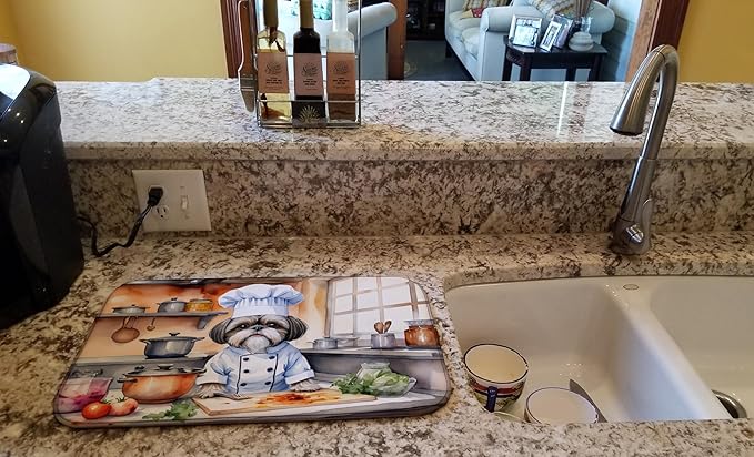 Caroline's Treasures DAC6327DDM Shih Tzu The Chef Dish Drying Mat Absorbent Dish Drying Mat Pad for Kitchen Counter Dish Drainer Mat for Countertop, 14 x 21", Multicolor