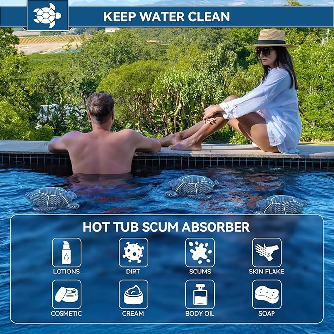 6 Inches Hot Tub Scum Absorber,Hot Tub Sponge for Scum Reusable Spa & Pool Cleaner Hot Tub Oil Absorbing Scum Absorber Keeps Water Clean,Eliminates Scum & Dirt,Blue,2 Pack