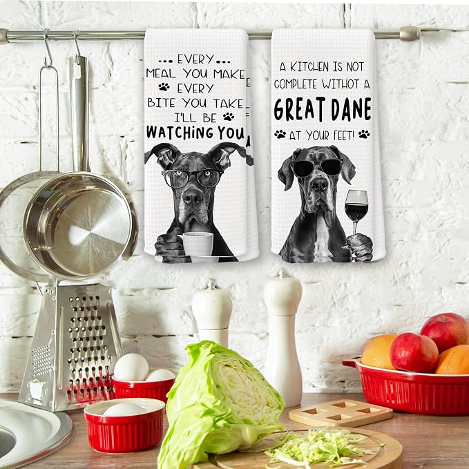 Funny Great Dane Dog Kitchen Towels 16x24 Inch Set of 2 | Great Dane Lovers Gifts for Women Men Dish Tea Towels for Kitchen, Dog Lover Mom Dad Owner Gifts Decorative Hand Towel