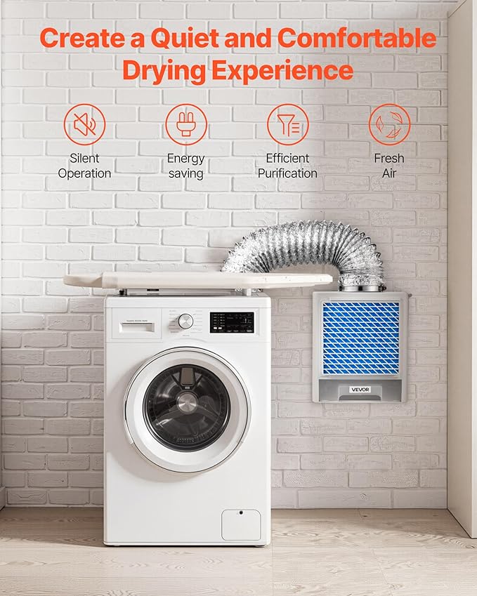 VEVOR 3-in-1 Indoor Dryer Vent Kit,Premium ABS Material with Water Drawer Fits 4 inch Exhaust Port, Smart Overheating Reminder Exhaust Hood & with 4 Purification Pads,For Electric Clothes Dryers