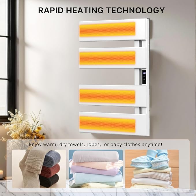 Electric Towel Warmer with Smart LED Timer, Modern [2/3/4] Bar Large Panel Heated Towel Rack, Wall-Mounted Plug-in/Hardwired 2-in-1, Rapid Warmth for Bathrooms, [Matte Black/Alpine White]
