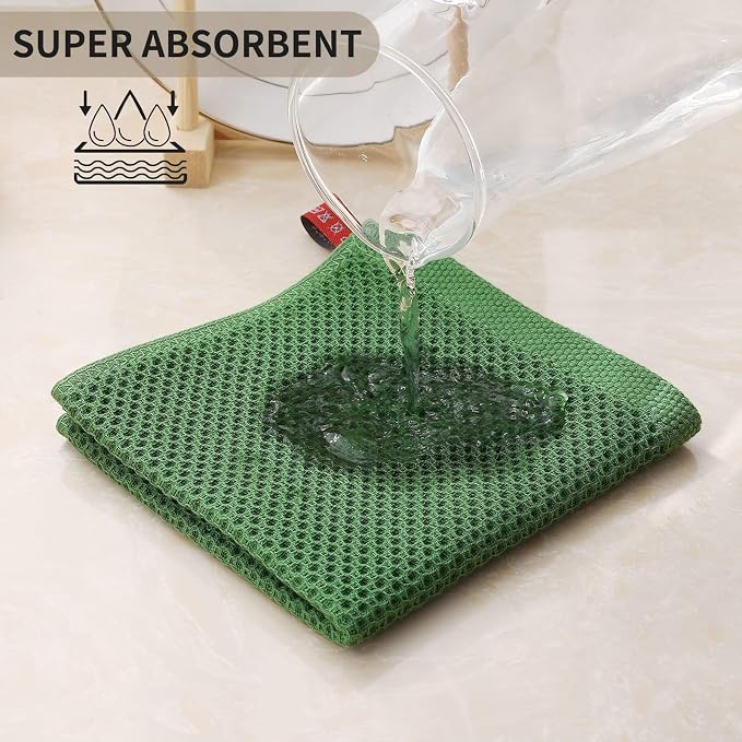 Kitinjoy 100% Cotton Kitchen Dish Cloths (12 X 12 Inches, Grass Green), 6 Pack Waffle Weave Ultra Soft Absorbent Dish Towels for Drying Dishes Quick Drying Kitchen Towels Dish Rags