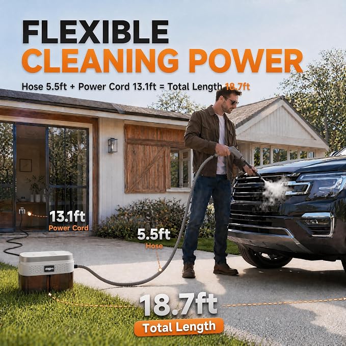 Steam Cleaner for Home, Portable Fast Heat Steamer with 1800ML Large Water Tank, 248°F High Temp Chemical-Free Hot Steam Cleaner for Kitchen, Bathroom, Car, Furniture, Walls, Tile Grout, Carpets.