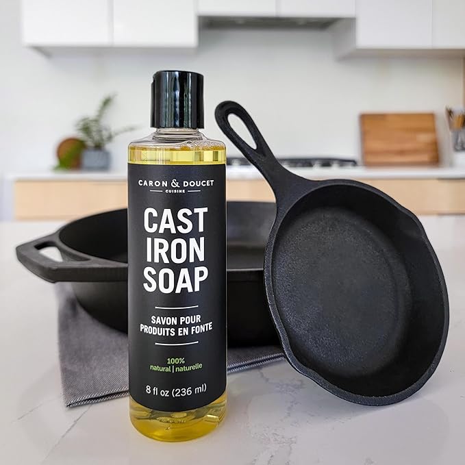CARON & DOUCET - Cast Iron Cleaning Soap | 100% Plant-Based Soap | Best for Cleaning, Restoring, Removing Rust and Care Before Seasoning | For Skillets, Pans & Cast Iron Cookware… (8 oz)