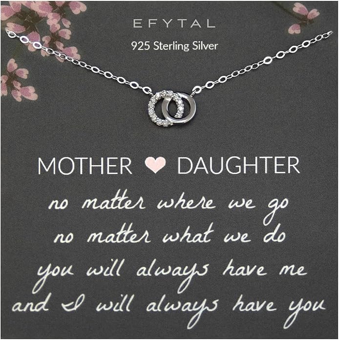 EFYTAL Mother Daughter Necklace, 925 Sterling Silver Mom Daughter Gifts, Mom Necklace for Women, Mother of the Bride Gifts