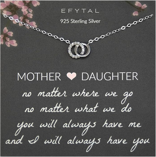 EFYTAL Mother Daughter Necklace, 925 Sterling Silver Mom Daughter Gifts, Mom Necklace for Women, Mother of the Bride Gifts