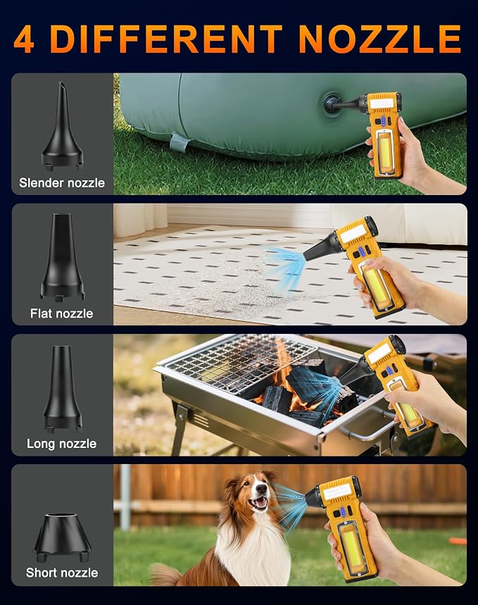 Compressed Air Duster, 130000RPM Electric Air Duster, 2-Gear Adjustable Mini Blower with Light, Rechargeable Electric Air Blower, Dust Blower for Keyboard, PC Vents, Car Interiors & Home Dusting
