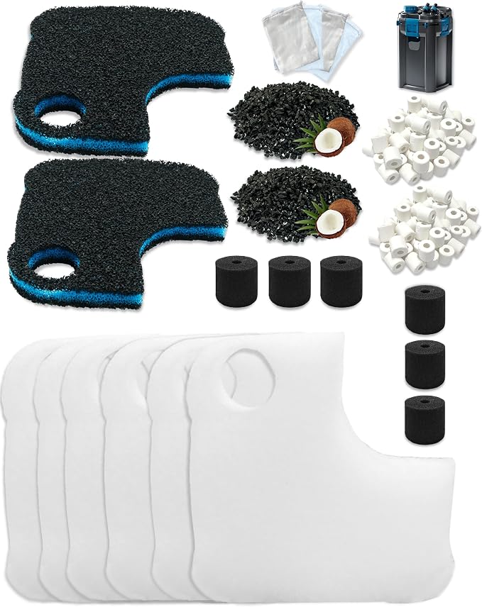 22pcs Filter Media Set Replacement for OASE BioMaster Thermo 2 250, 350, 600 Canister Aquarium Filters, Includes 6 Pre-Filter Foams,6 Filter Pads, 2 Activated Carbons, 2 Ceramic Rings & 4 Mesh Bags