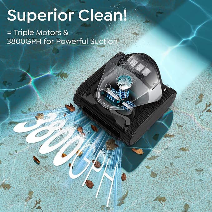 (2026 NEW) Brinbo Pool Cleaner Robot with Multi Cleaning Modes, Wall Climbing, Waterline Scrubbing, 2.5H Fast Charging, Tripe-Motor Strong Suction, C1 Pool Vacuum for Inground Pools, Frosted Gray Blue