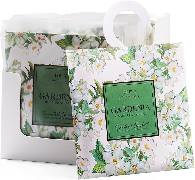 12 Pack Gardenia Scented Sachets, Long-Lasting Fresh Scent, Air Freshener for Closet & Drawers, Hanging Deodorizer for Home
