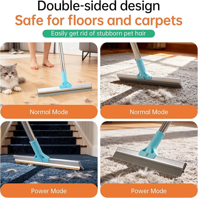 Carpet Rake for Pet Hair Removal Tool, 2 in 1 TPU and Copper Rake Teeth Uproot Clean Hair Remover with 63’’ Adjustable Long Handle,Cat & Dog for Carpets,Rugs, Mats (63’’ Long Handle+1 Short Handle)
