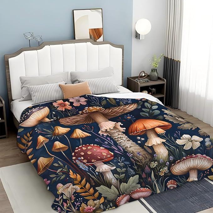 Tijuboni Mushroom Throw Blanket Mushroom Gifts for Girls Women Boys Men Kids Adults Soft Flannel Fleece Blanket for Couch Sofa Bed Home Decor 50"x60"