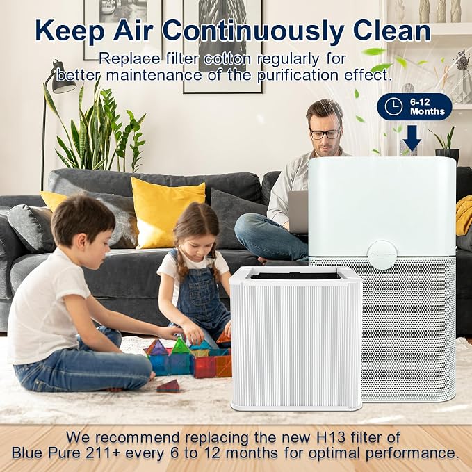 2 Pack 211+ Replacement Filter, Compatible with Blue Pure 211+ Auto Air Cleaner Purifier, 2 Stage Filtration System of H13 True and Activated Carbon Filter, for bedrooms, living rooms, and offices