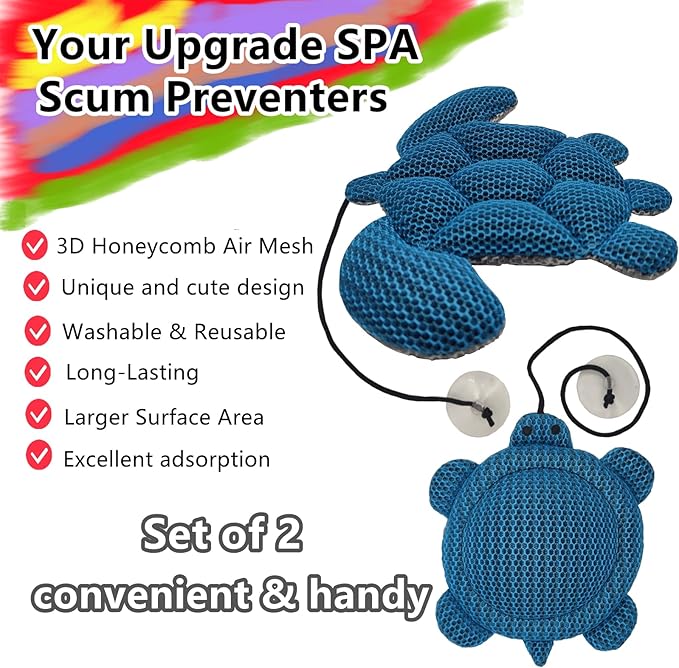 Turtle Filter Hot Tub Scum Absorber 2 Pack Reusable Sponge for Hot Tub Cleaner, Washable Oil Absorber for Hot Tub Accessories, Compatible with Coleman/Intex/SaluSpa Inflatable Hot Tubs