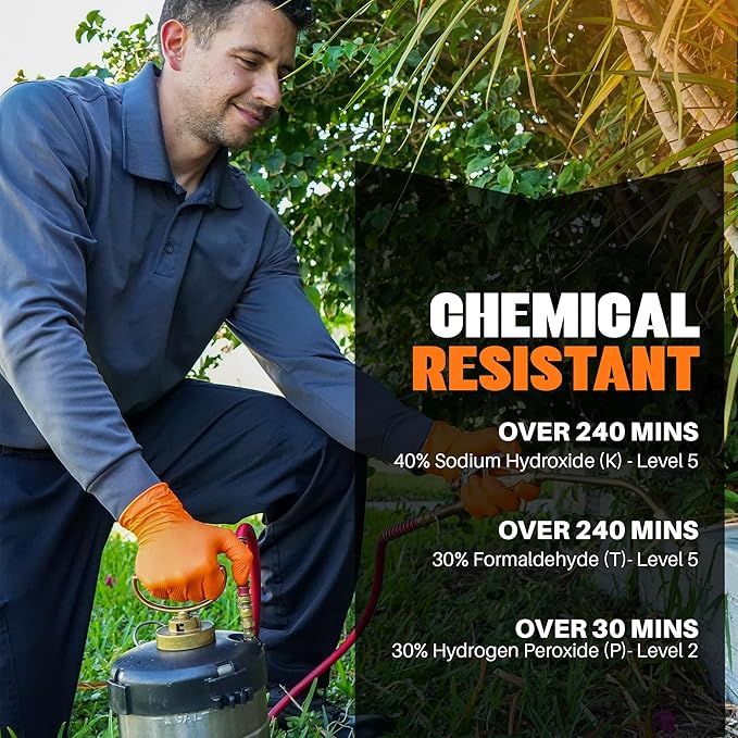 GRIPXX Herkules Grip Heavy Duty 8Mil Orange Nitrile Gloves,3D Raised Diamond Texture-Latex & Powder Free-Industrial, Mechanic (10, Small)