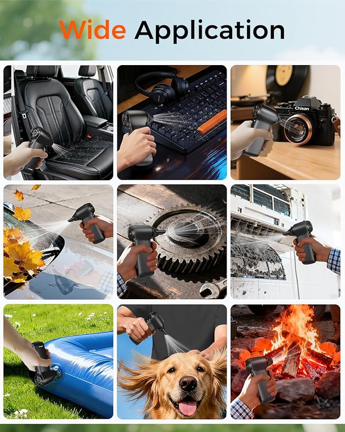 Compressed Air Duster 180000RPM – Super Power Cordless Electric Air Duster with 3-Speed Turbo Fan, Rechargeable Air Blower for Computer, Keyboard, Car, Camera & Home Cleaning