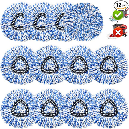 12 Pack Spin Mop Replacement Head,Fit for Rinse Clean 2-Tank System, Microfiber Mop Head Replacement Easy Wring Mop,Refill Mop Replace Head for Floor Cleaning