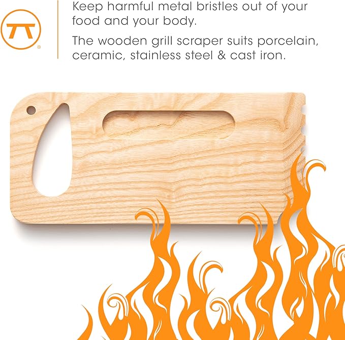 Outset Grill Cleaning, Wood Grill Scraper, 10" Bamboo BBQ Cleaner