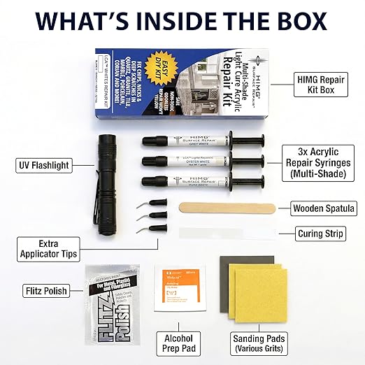 White Tones - Quartz Countertop Repair Kit White - Quartz, Marble, Granite, Acrylic, Porcelain Countertop Chip Repair Kit - White Quartz Chip Repair Kit - HIMG Surface Repair