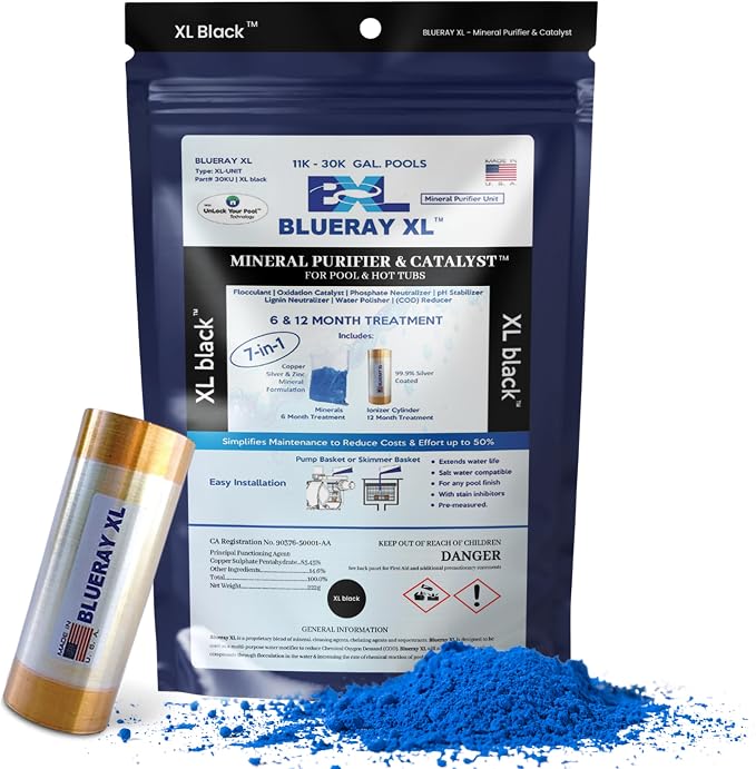 XL Black Mineral Purifier & Catalyst™ - Water Clarifier for Pools with Mineral Pack & Copper Ionizer – Starter Pack for 11K-30K GAL.