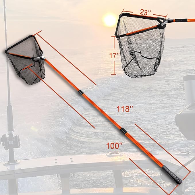 Fiblink Folding Aluminum Fishing Landing Net Fish Net with Extending Telescoping Pole Handle