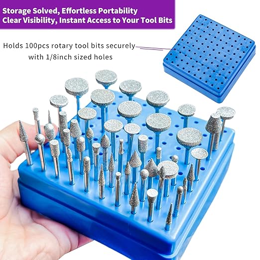 Diamond Grinding Bit Compatible with Dremel, 52Pcs Stone Carving Set Diamond Bits 1/8" (3mm) Shank Polishing Kit for Stone Glass Ceramics Carving Polishing Grinding Etching