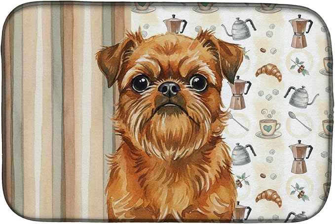 Caroline's Treasures Belge Brussels Griffon Coffee Bar Dish Drying Mat Absorbent Dish Drying Mat Pad for Kitchen Counter Dish Drainer Mat for Countertop, 14 x 21", Multicolor