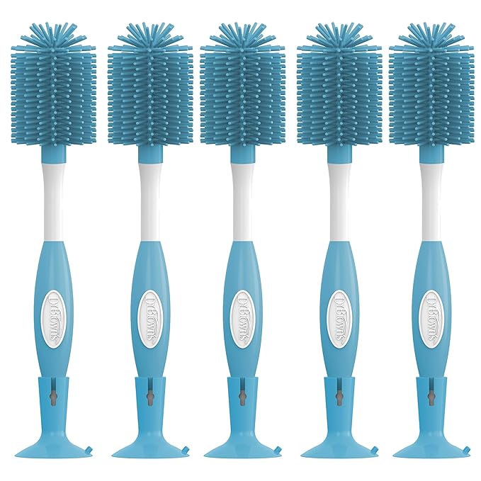Dr. Brown's Soft Touch No Scratch Baby Bottle Cleaning Brush Nipple Cleaner with Stand and Storage Clip, BPA Free, Blue 1-Pack (Pack of 5)