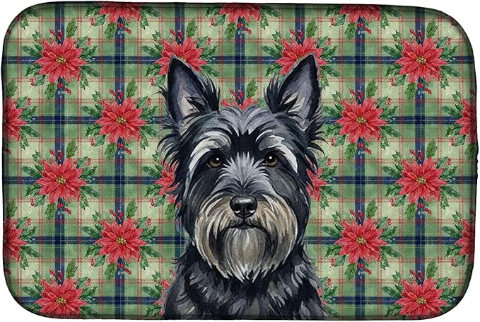 Caroline's Treasures Black Skye Terrier Christmas PoinsettIas Dish Drying Mat Absorbent Dish Drying Mat Pad for Kitchen Counter Dish Drainer Mat for Countertop, 14 x 21", Multicolor
