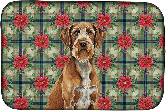 Caroline's Treasures Wirehaired Pointing Griffon Christmas PoinsettIas Dish Drying Mat Absorbent Dish Drying Mat Pad for Kitchen Counter Dish Drainer Mat for Countertop, 14 x 21", Multicolor