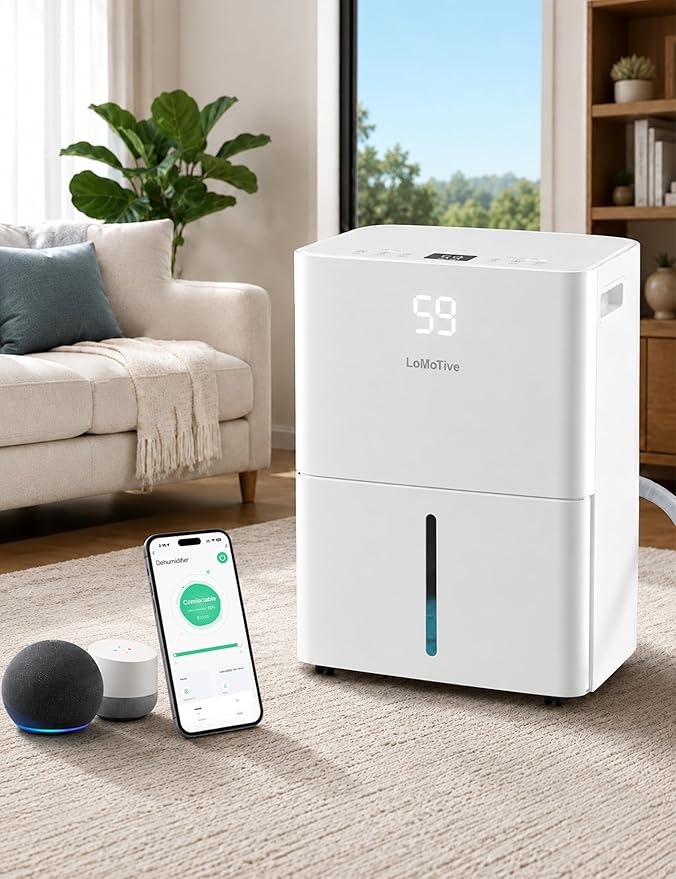 34 Pint Smart Dehumidifier with Drain Hose for Home up to 2500 Sq.Ft | WiFi,App Remote Control, 1.6L Water Tank, 24H Timer,Digital Display, Easy Carry,Ultra-Quiet,Compact,Continuous Drain