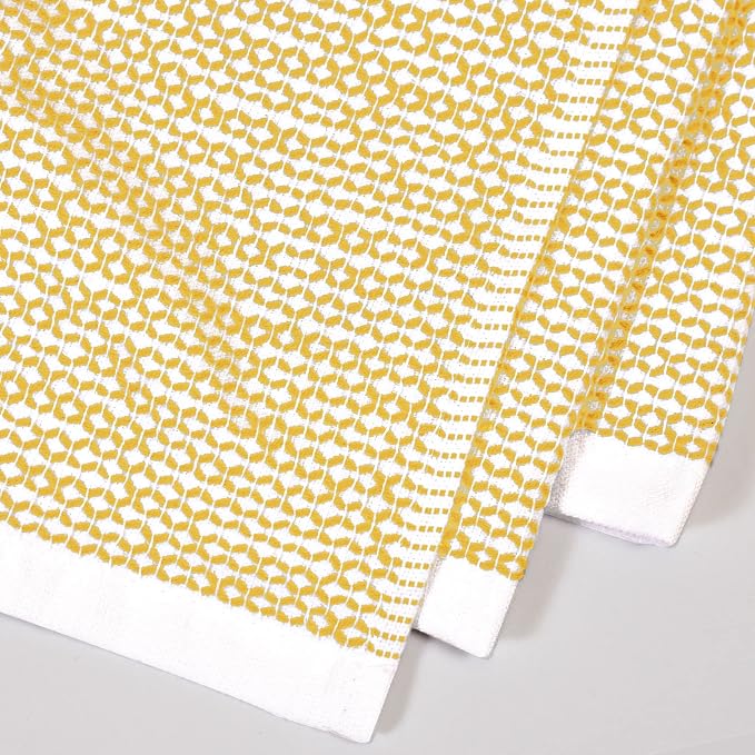Realm 17" x 27" 100% Cotton Kitchen Towel (4 Pack) | Dobby Textured Ochri Yellow | Soft, Plush & Absorbent with Solid White Backing